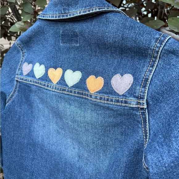 Upcycled with Fabric Hearts 💕 Place Kids Classic Blue Jean Jacket. - Picture 6 of 6